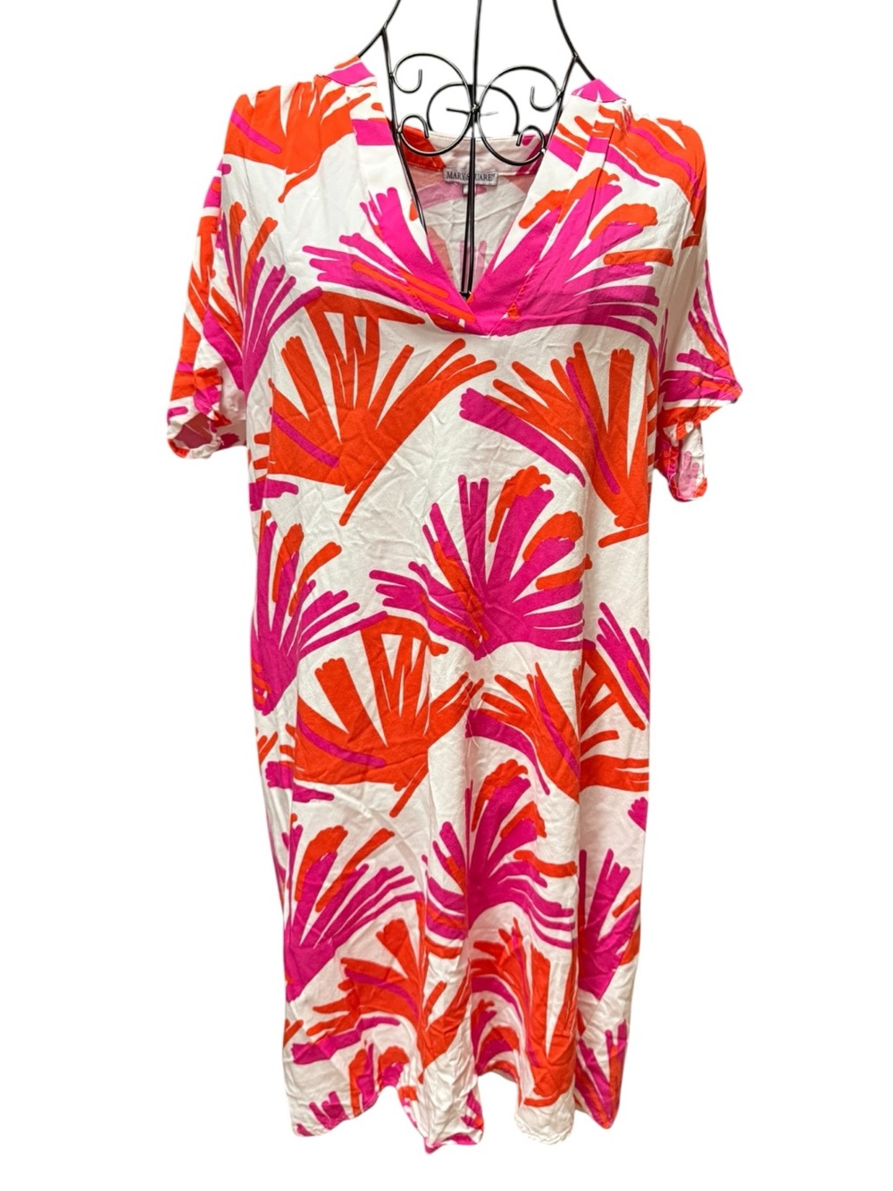 Bright Pink & Orange V-Neck Swim Cover-Up or Dress Large tropical